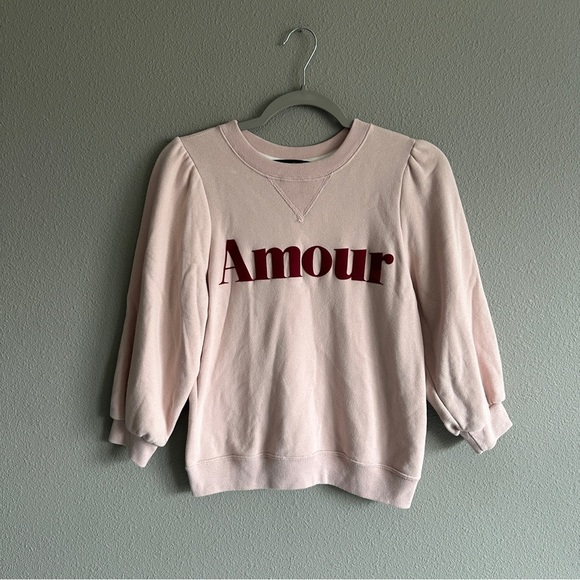 Abercrombie & Fitch Pink 'Amour' Graphic Puff Crop Sleeve Sweatshirt Medium - Picture 1 of 11